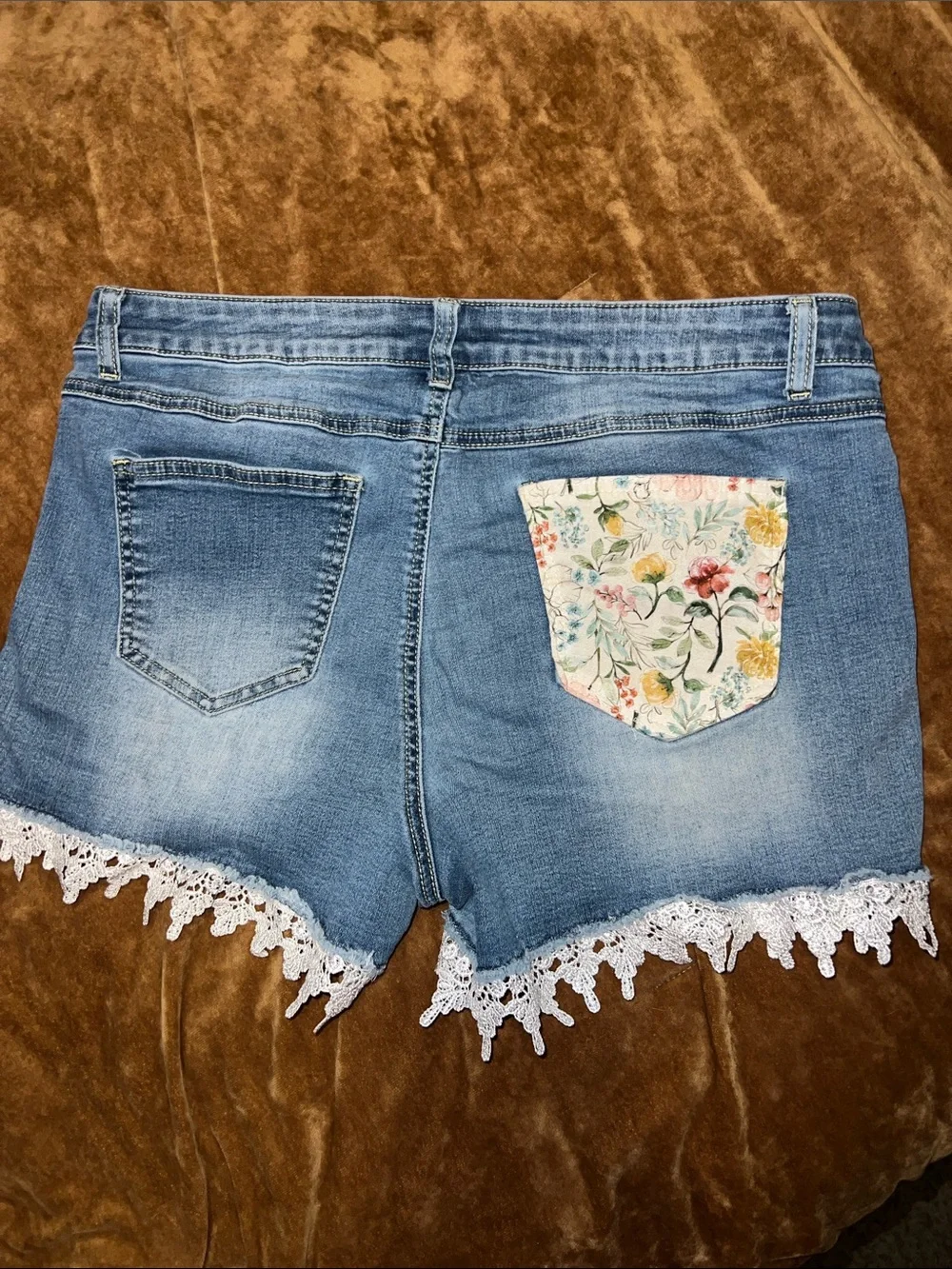 Custom - Denim Lace-Hem Women's Shorts - Light Blue